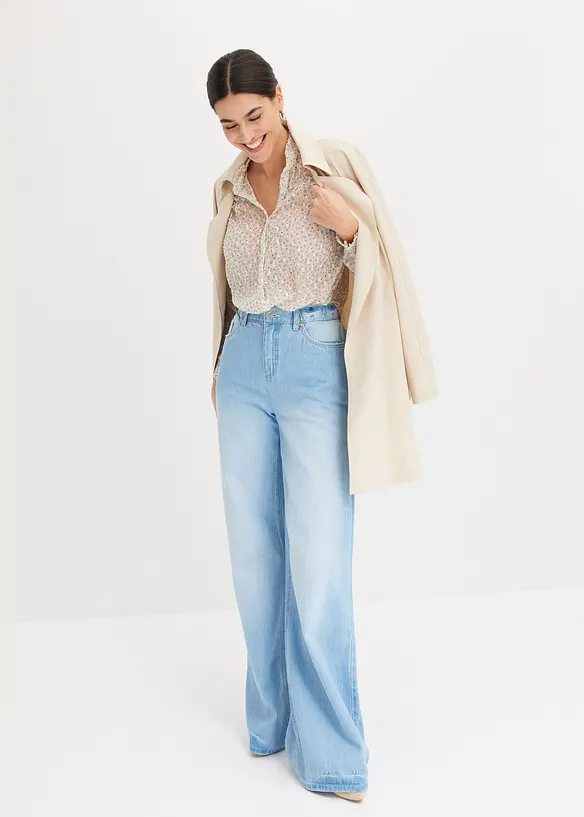 Bedrukte blouse met ruches, bonprix