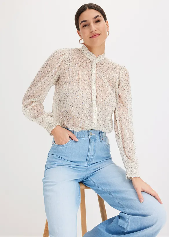 Bedrukte blouse met ruches, bonprix