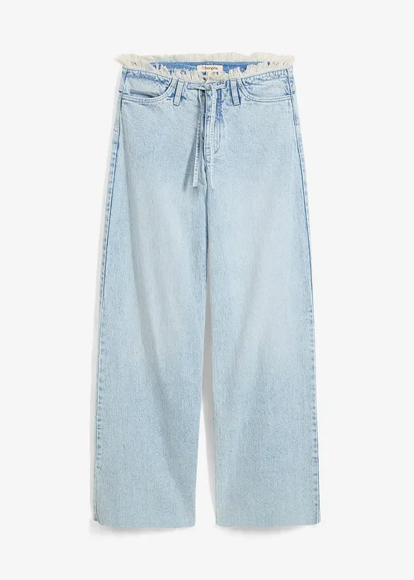 Wide leg jeans met franjes aan de zijkanten, mid waist, bonprix