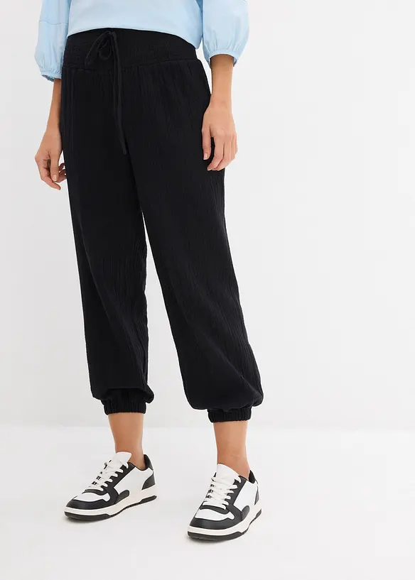 Mousseline broek met gesmokte band, bonprix