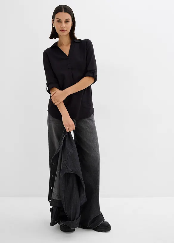 Blouse met linnen en 3/4 mouwen, bonprix