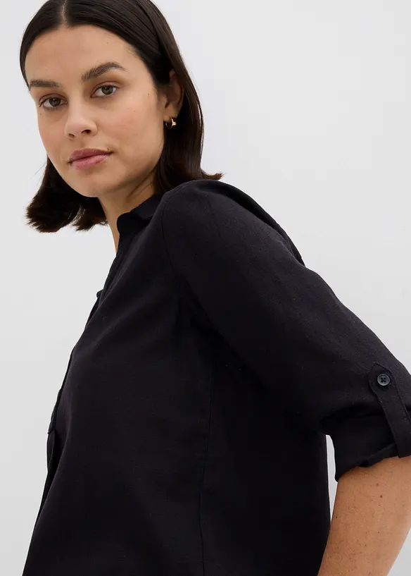 Blouse met linnen en 3/4 mouwen, bonprix
