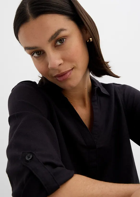 Blouse met linnen en 3/4 mouwen, bonprix