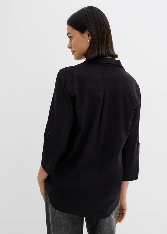 Blouse met linnen en 3/4 mouwen, bonprix