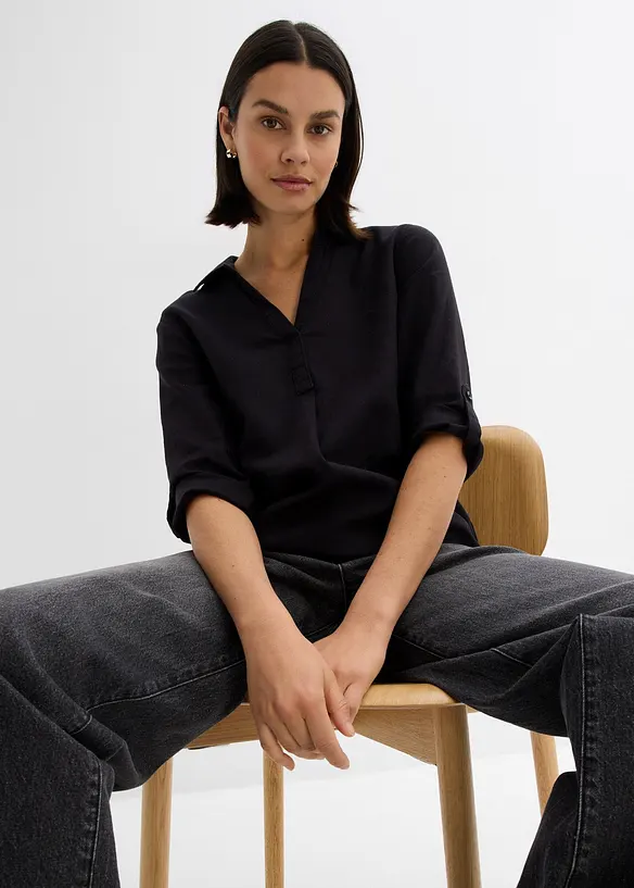 Blouse met linnen en 3/4 mouwen, bonprix
