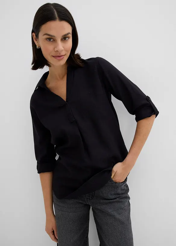 Blouse met linnen en 3/4 mouwen, bonprix