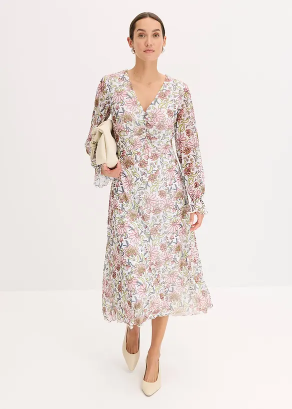 Midi jurk van mesh gedessineerd, bonprix
