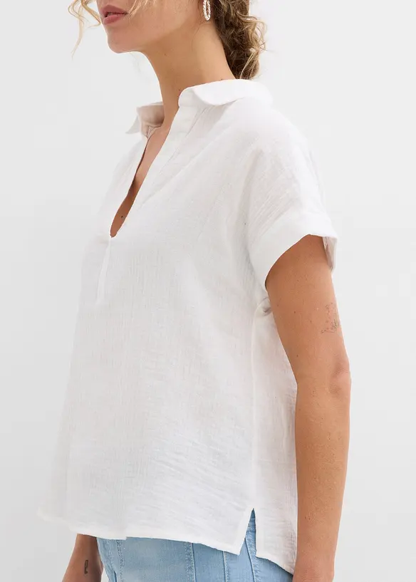 Blouse met korte mouwen van luchtige mousseline, bonprix