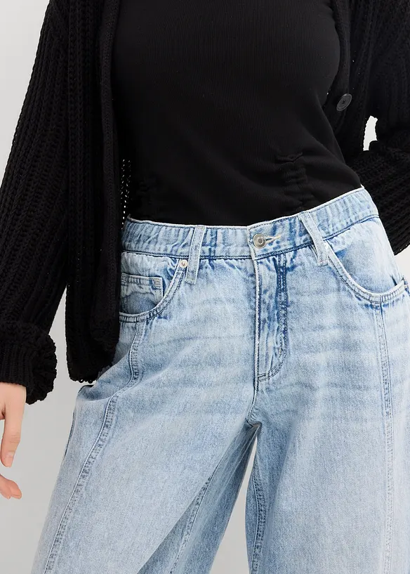 Barrel jeans mid waist, comfortabele tailleband, cropped, bonprix