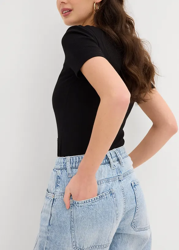 Barrel jeans mid waist, comfortabele tailleband, cropped, bonprix