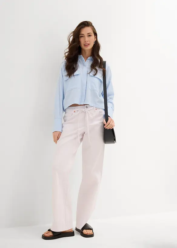 Wide leg jeans mid waist, riem, bonprix
