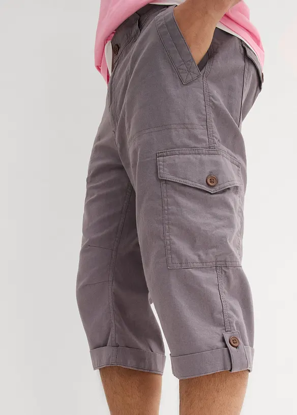 Lange cargo bermuda met linnen, regular fit, bonprix