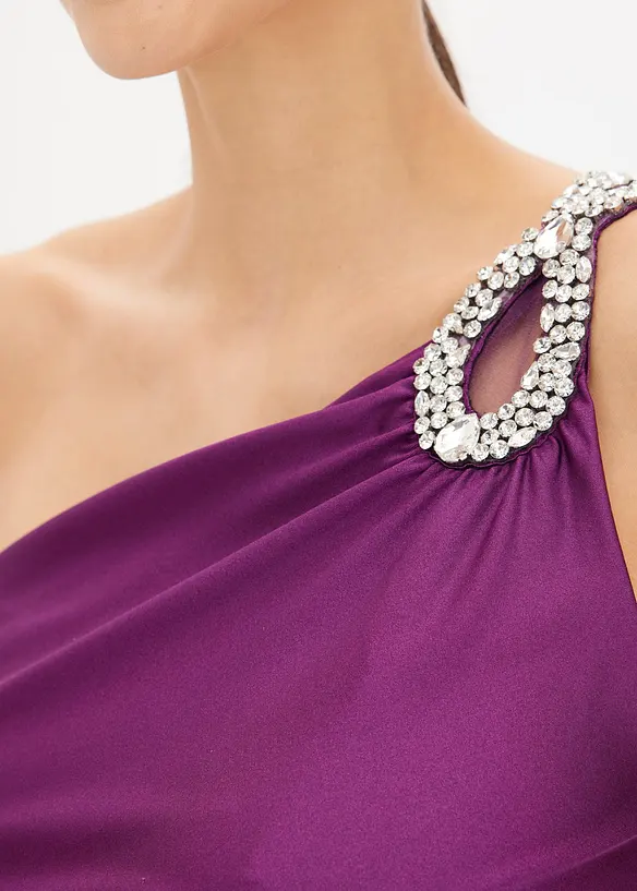 Maxi jurk met strass-applicatie en ruches, bonprix