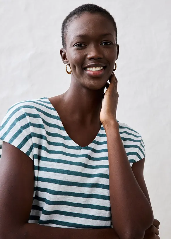 Linnen shirt met vleermuismouwen en V-hals, bonprix