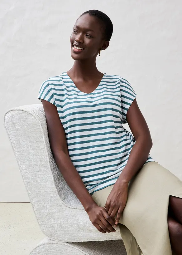 Linnen shirt met vleermuismouwen en V-hals, bonprix