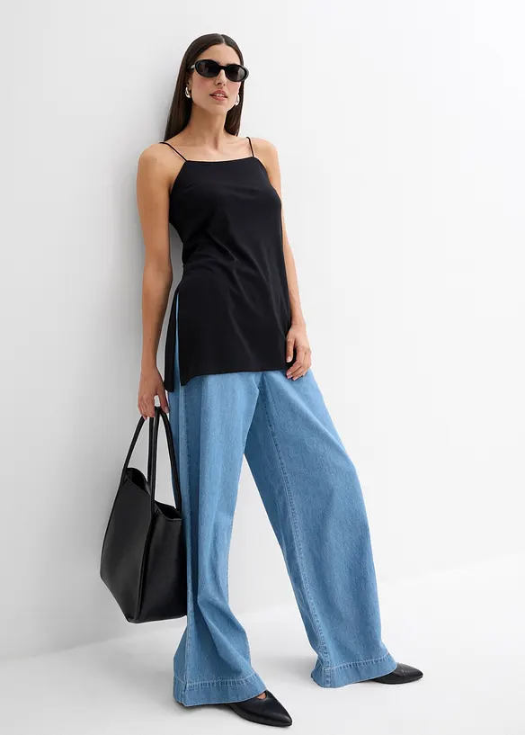 Asymmetrische top met spaghettibandjes van viscosemix, bonprix