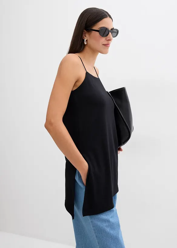 Asymmetrische top met spaghettibandjes van viscosemix, bonprix