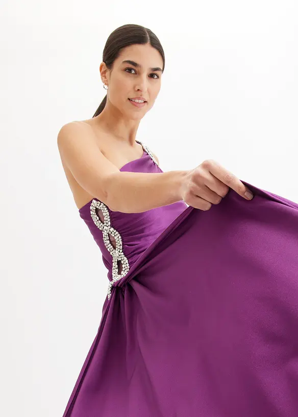 Maxi jurk met strass-applicatie en ruches, bonprix