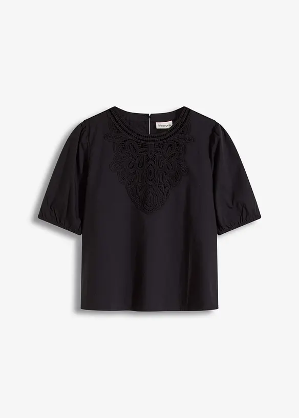 Blouse met korte mouwen en kant, bonprix