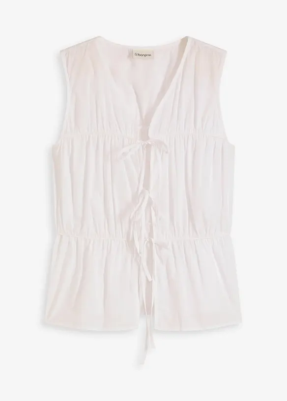 Mouwloze blouse met volants en strikjes, bonprix