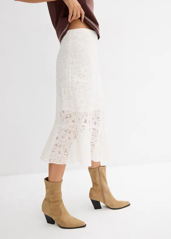 Midi rok met kant, bonprix