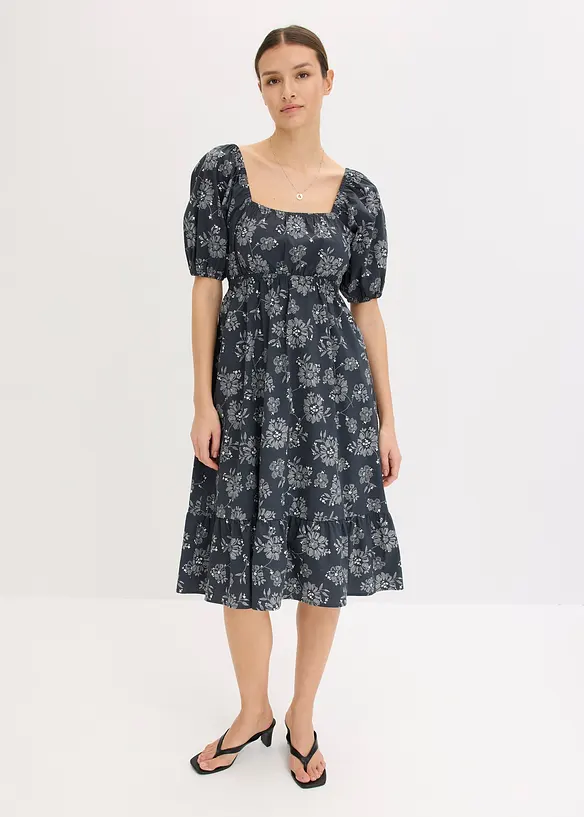 Midi jurk met pofmouwen, bonprix