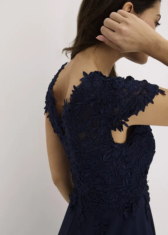 Midi jurk van delicate tule met kant, bonprix