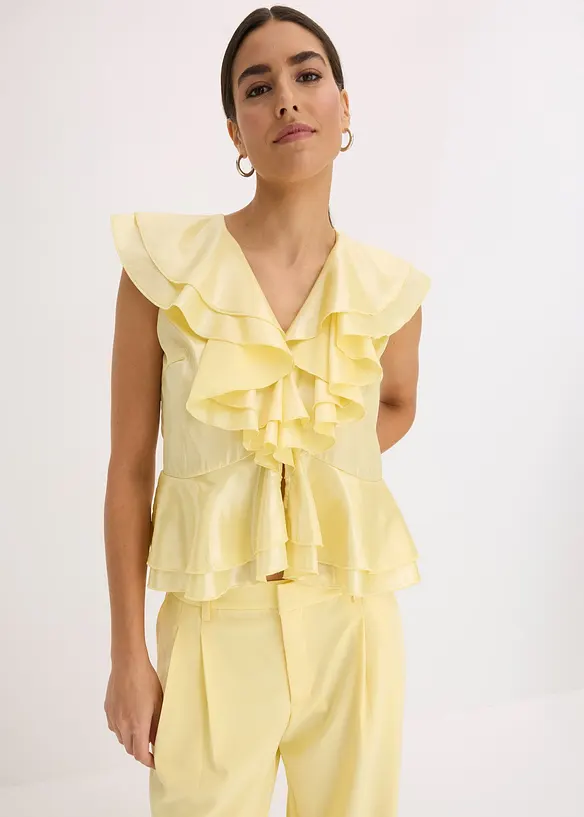 Glanzende blouse met volants, bonprix
