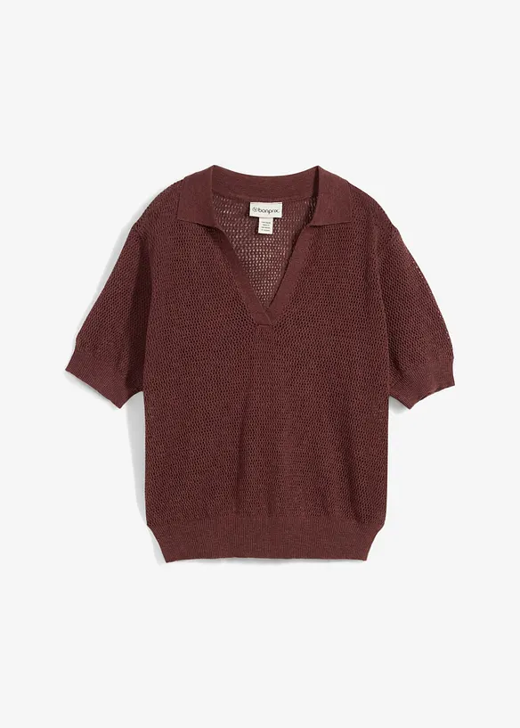 Ajour poloshirt met linnen, bonprix