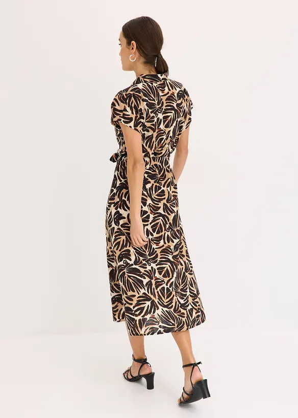 Midi jurk gedessineerd in linnen look, bonprix