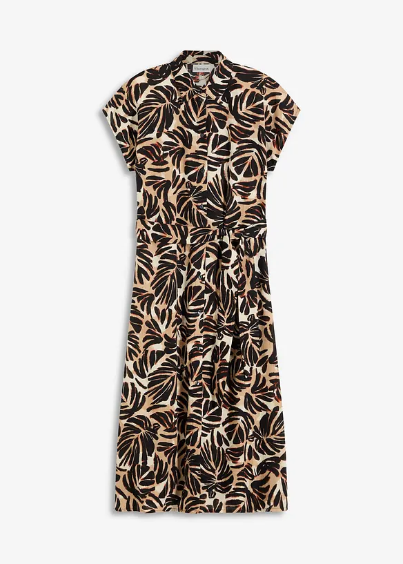 Midi jurk gedessineerd in linnen look, bonprix