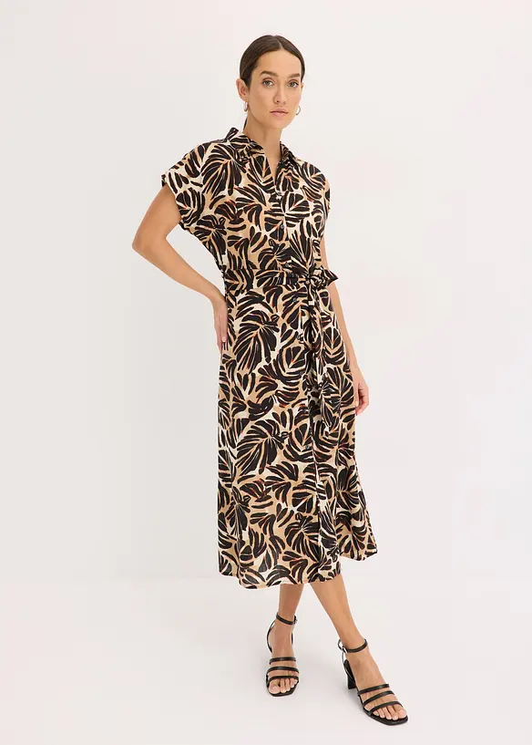 Midi jurk gedessineerd in linnen look, bonprix