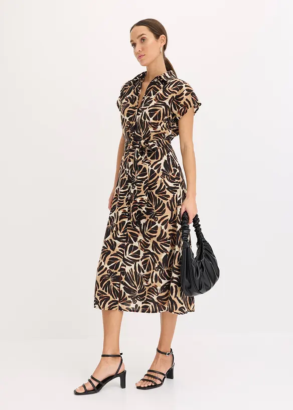 Midi jurk gedessineerd in linnen look, bonprix
