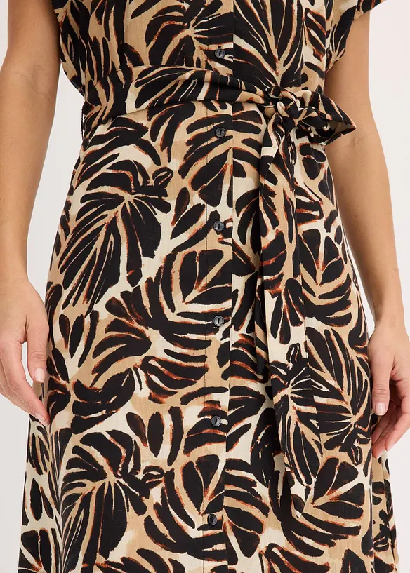 Midi jurk gedessineerd in linnen look, bonprix