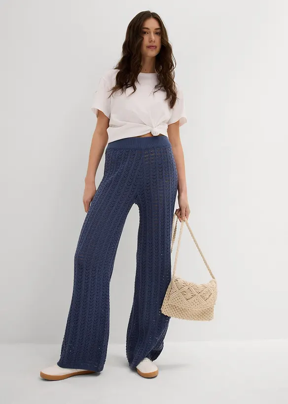 Gebreide instapbroek met kantpatroon, bonprix
