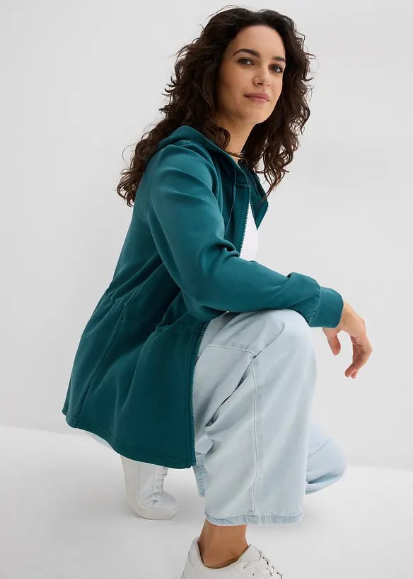 Sweatvest met capuchon en elastiek, bonprix