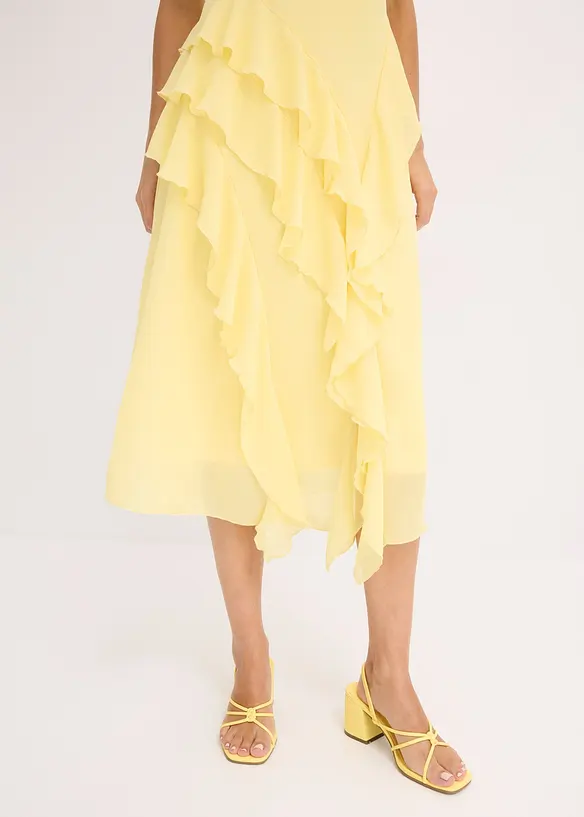 Maxi chiffon jurk met bandjes en volants, bonprix