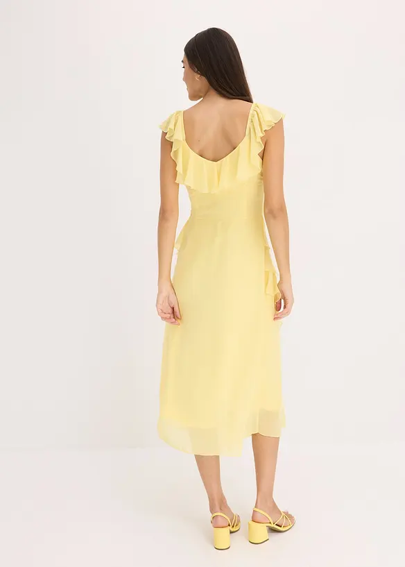 Maxi chiffon jurk met bandjes en volants, bonprix