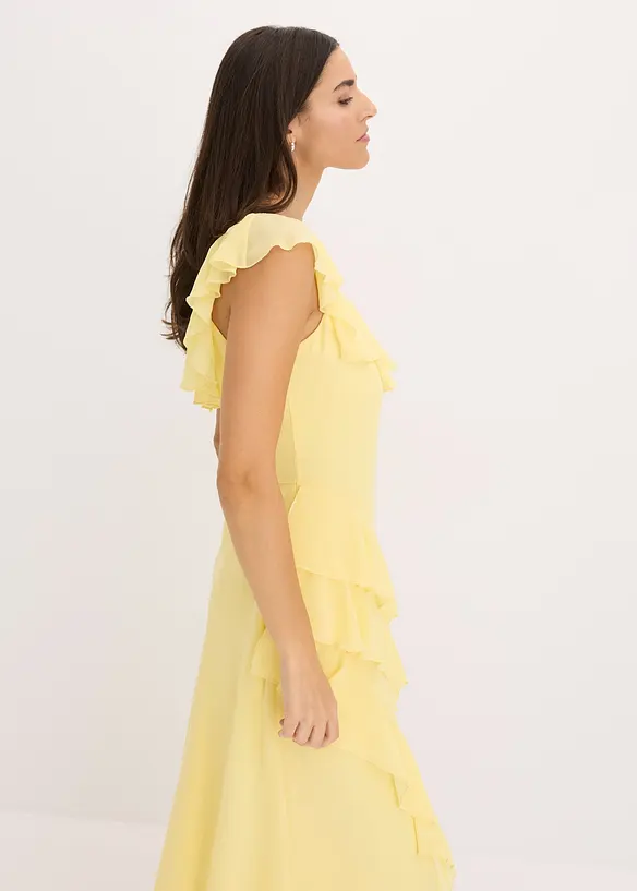 Maxi chiffon jurk met bandjes en volants, bonprix