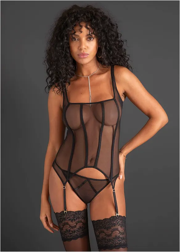 Bustier met jarretels en slip (2-dlg. set), bonprix