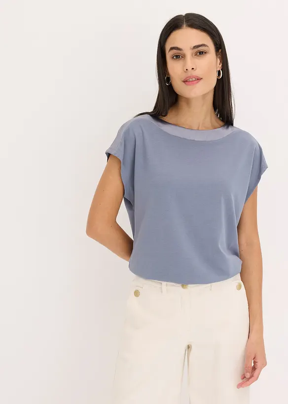 Shirt met passen van satijn, bonprix