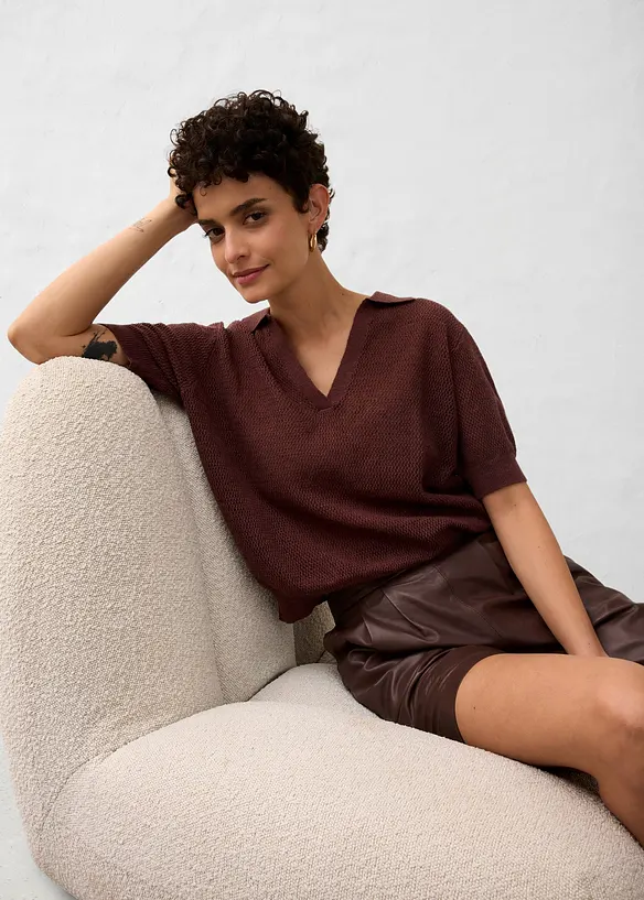 Ajour poloshirt met linnen, bonprix