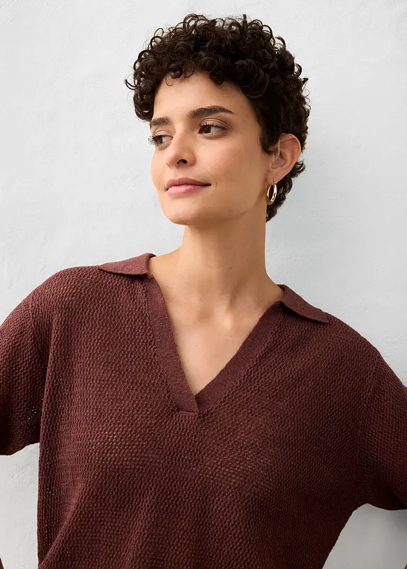 Ajour poloshirt met linnen, bonprix