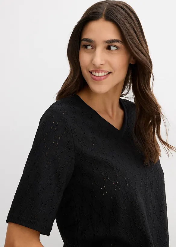Crêpe shirt met broderie anglaise, bonprix