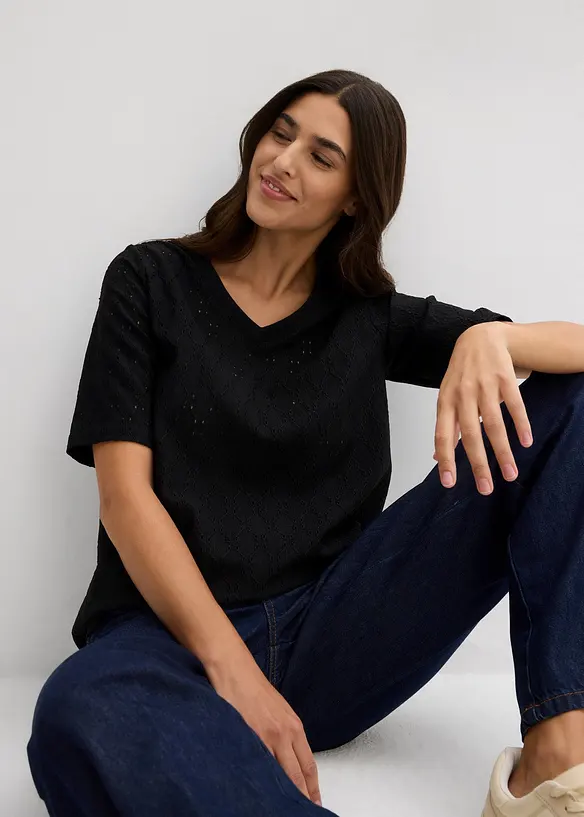 Crêpe shirt met broderie anglaise, bonprix