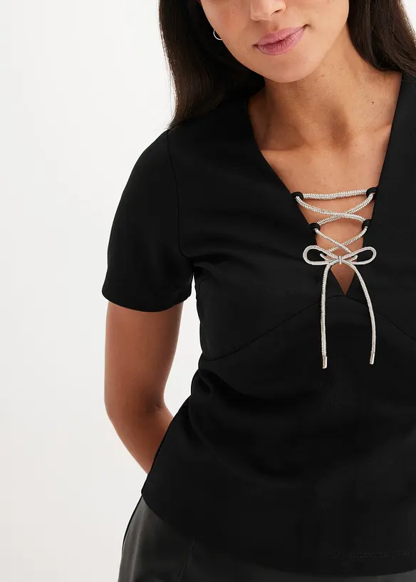 Cropped shirt met glitter strikjes, bonprix