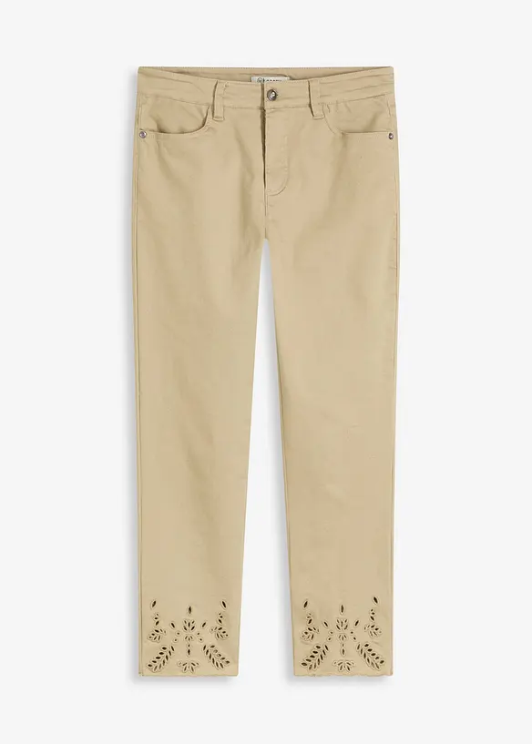 Stretch broek met broderie anglaise, bonprix