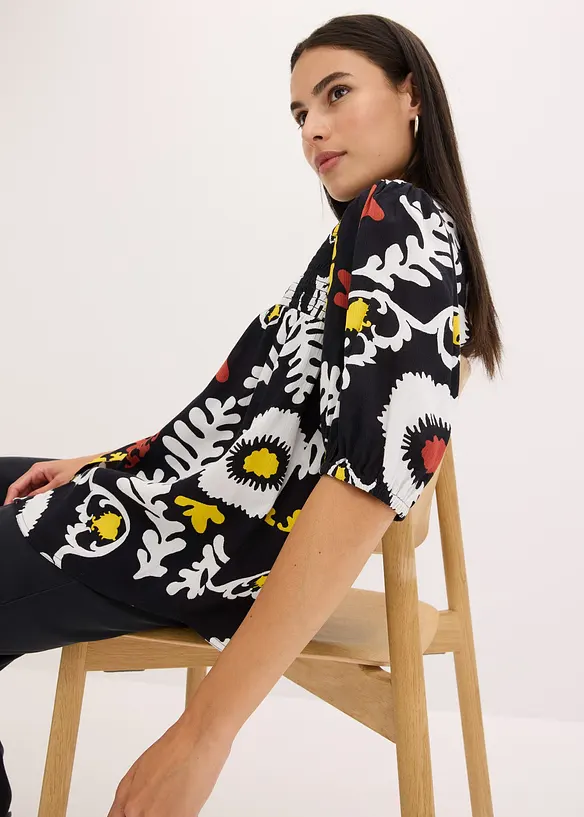 Crinkle blouse met smokwerk van soepele viscose, bonprix