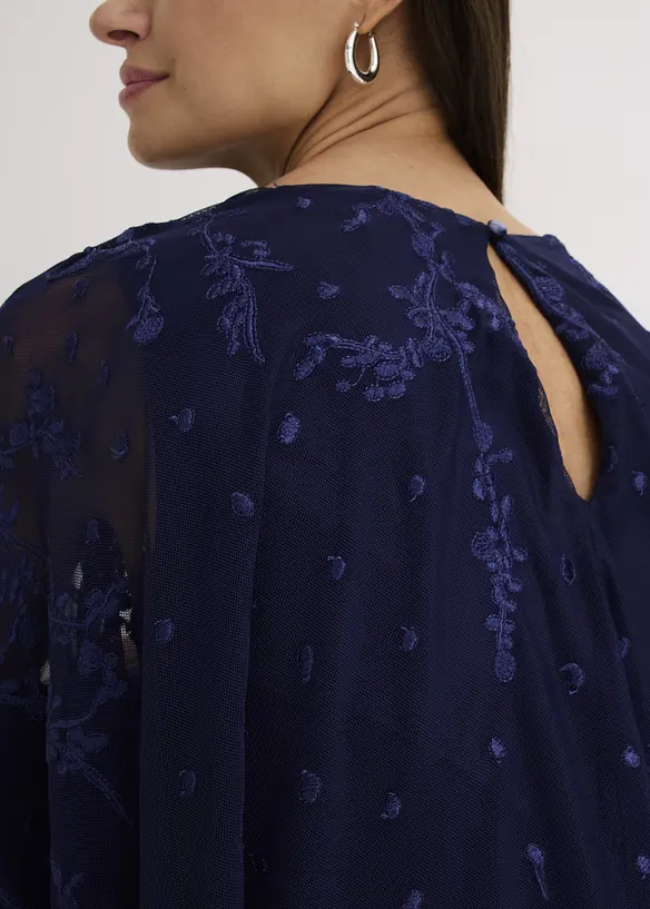 Maxi chiffon jurk met bloemenborduursel, bonprix