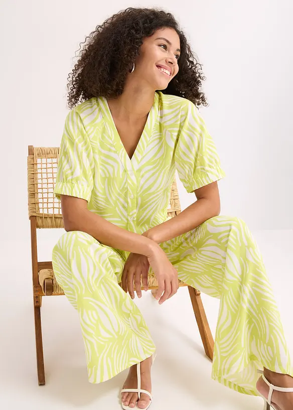 Blouse met korte mouwen in linnenlook, bonprix